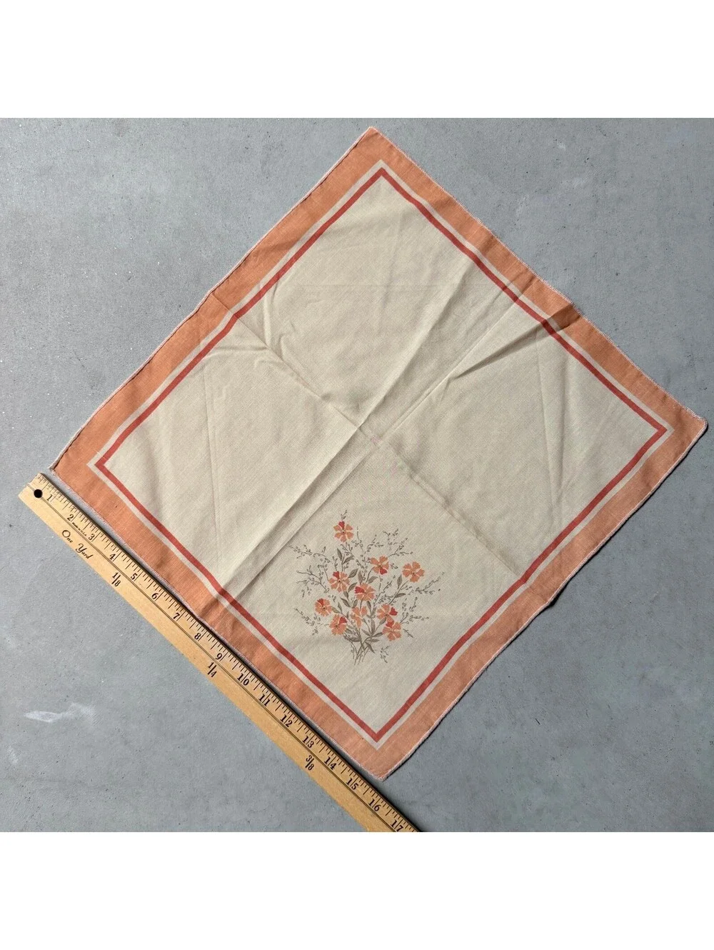 Vintage Floral Cloth Napkins Set of 8 Peach and Orange MCM 15.5